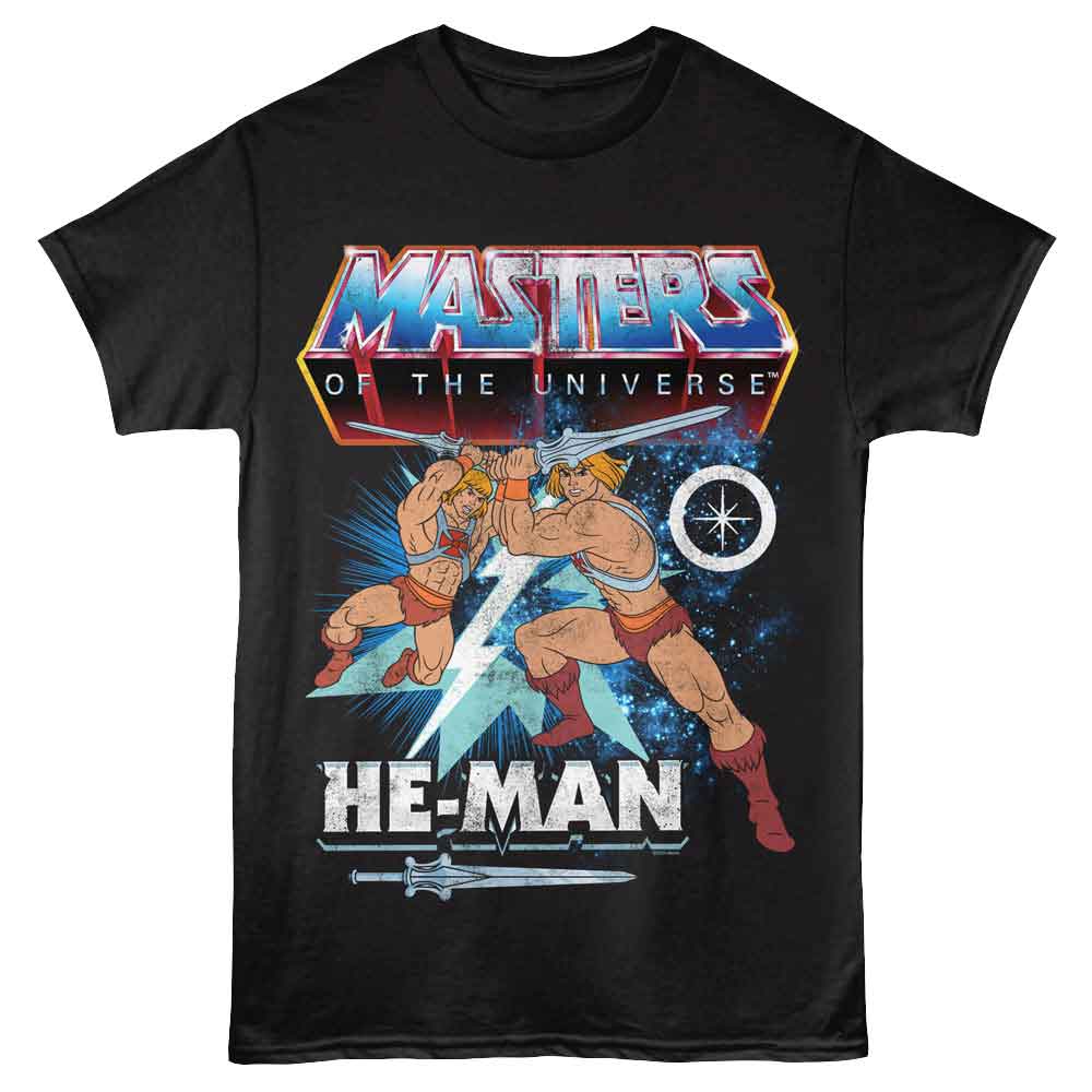 Masters Of The Universe - He Man Bolt - Black - Front Print Solid Adult Unisex Short Sleeve T-Shirt