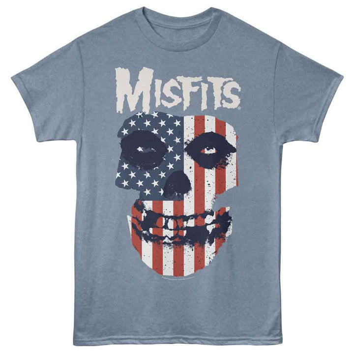 Misfits - Flag Face - Front Print Adult Short Sleeve Heather T-Shirt - Indigo Heather