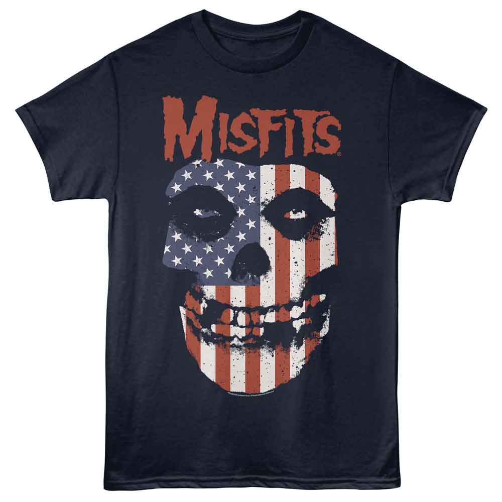 Misfits - Flag - Front Print Adult Short Sleeve Solid T-Shirt - Navy