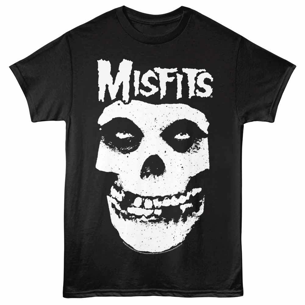 Misfits - Skull W Logo - Front Print Adult Short Sleeve Solid T-Shirt - Black