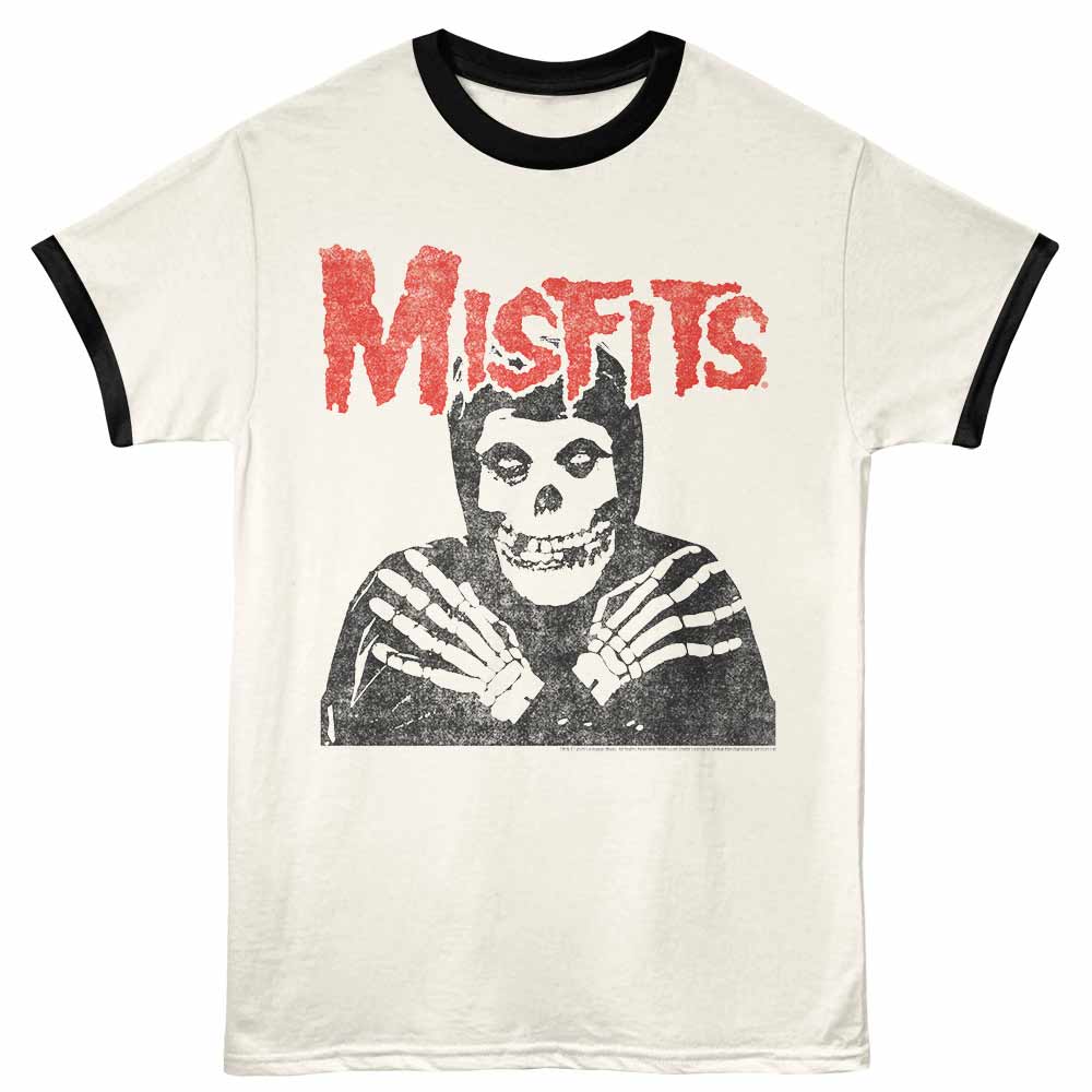 Misfits - Crossed Arms - Front Print Adult Short Sleeve Solid Ringer T-Shirt - Vintage White Black