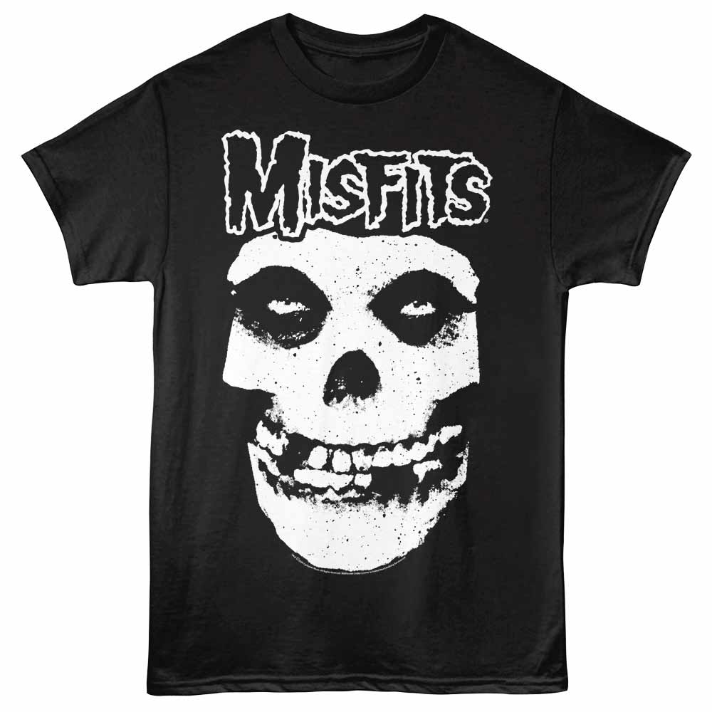 Misfits - Logo Outline Skull - Front Print Adult Short Sleeve Solid T-Shirt - Black