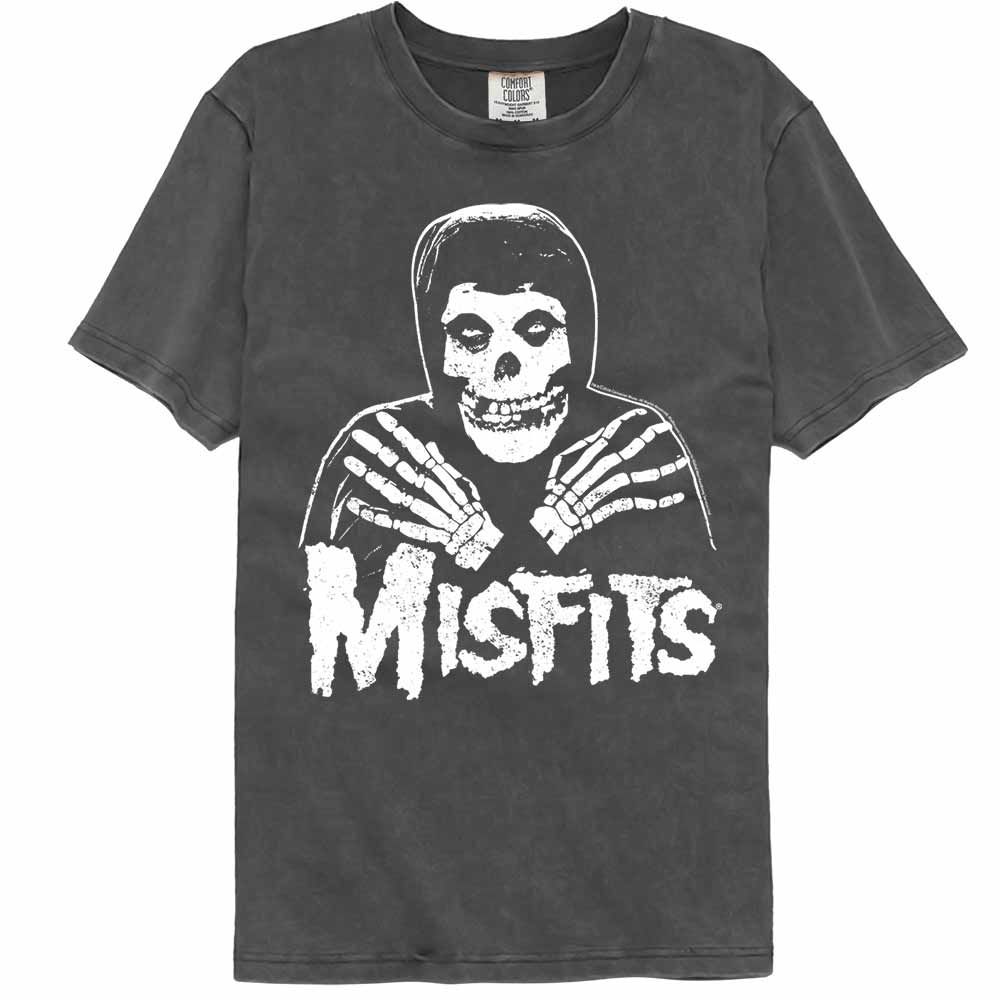 Misfits - Logo Outline Skull - Front Print Adult Short Sleeve Solid Comfort Color T-Shirt - Pepper