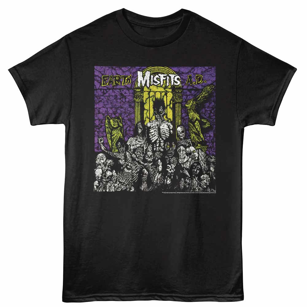 Misfits - Earth Ad - Front Print Adult Short Sleeve Solid T-Shirt - Black