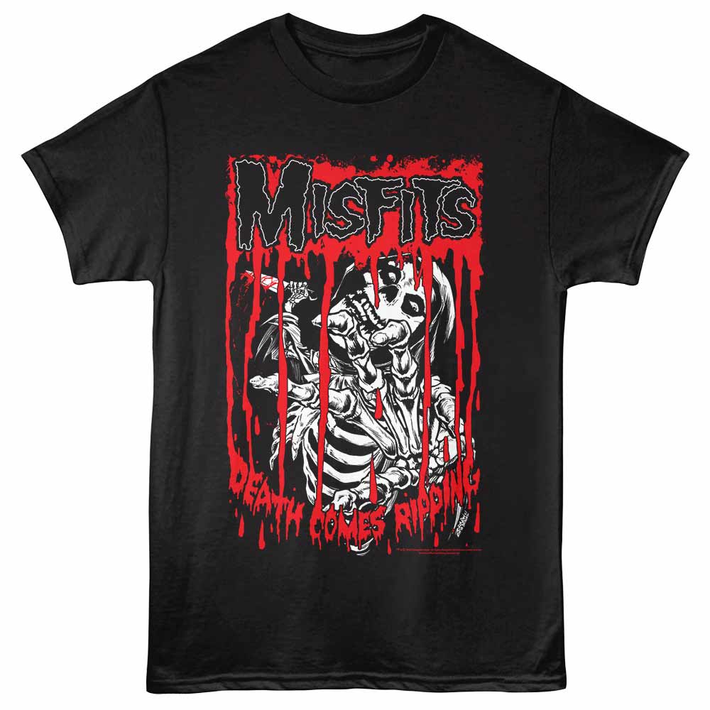 Misfits - Death Comes Ripping - Front Print Adult Short Sleeve Solid T-Shirt - Black