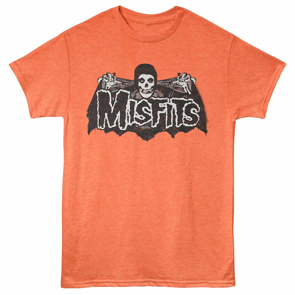 Misfits - Bat Logo - Front Print Adult Short Sleeve Heather T-Shirt - Bright Orange Heather