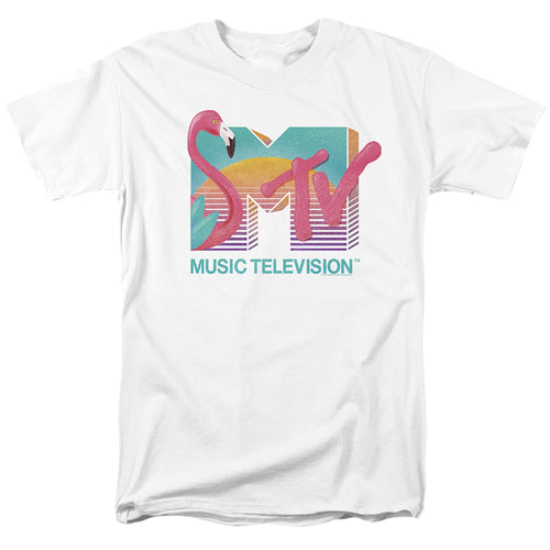 MTV - Flamingo Logo - Adult Unisex Short Sleeve T-Shirt - White