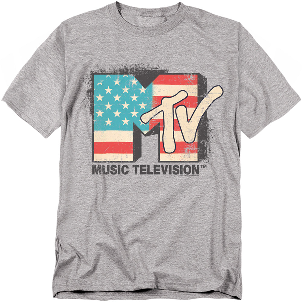 MTV - American Logo - Adult Unisex Short Sleeve T-Shirt - Gray