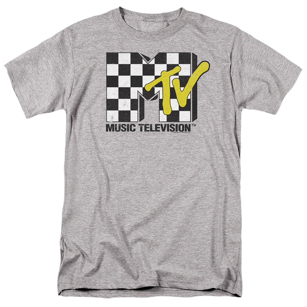 MTV - Checker Board Logo - Adult Unisex Short Sleeve T-Shirt - Gray