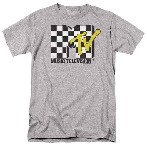 MTV - Checker Board Logo - Adult Unisex Short Sleeve T-Shirt - Gray