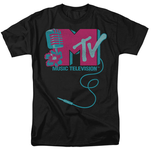 MTV - Microphone Logo - Adult Unisex Short Sleeve T-Shirt - Black