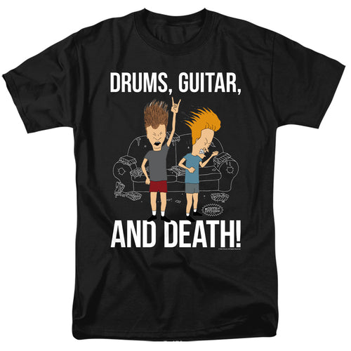 Beavis And Butthead - Drums, Guitar, And Death - Adult Unisex T-Shirt - Black