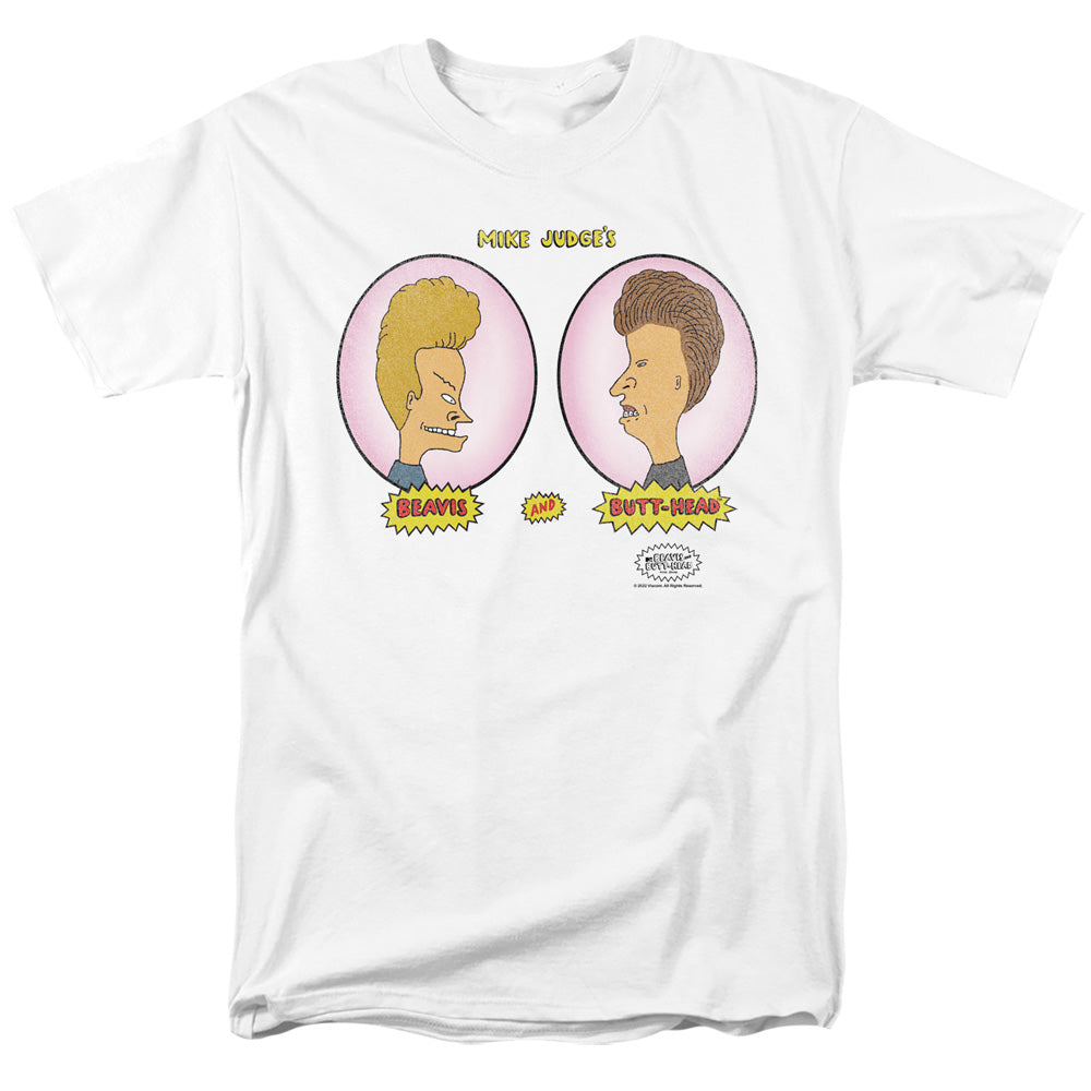 Beavis And Butthead - Heads In Ovals - Adult Unisex Short Sleeve T-Shirt - White