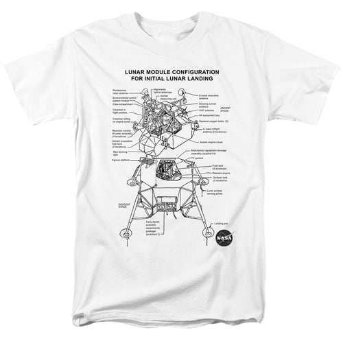 NASA - Lunar Module Digram - Adult Unisex Short Sleeve T-Shirt - White