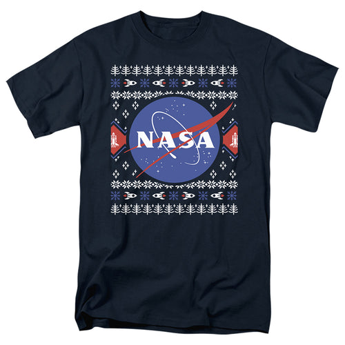 NASA - Ugly Christmas Sweater Logo - Adult Unisex Short Sleeve T-Shirt - Blue