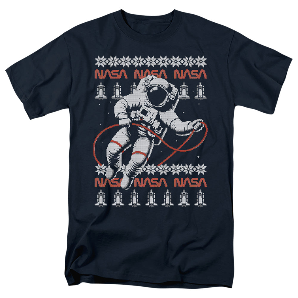 NASA - Astronaut Ugly Christmas - Adult Unisex Short Sleeve T-Shirt - Blue