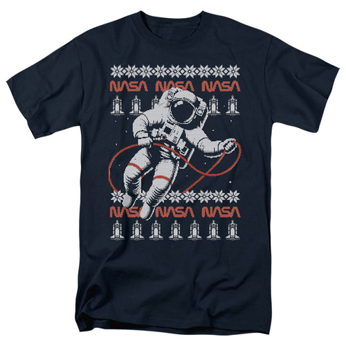 NASA - Astronaut Ugly Christmas - Adult Unisex Short Sleeve T-Shirt - Blue