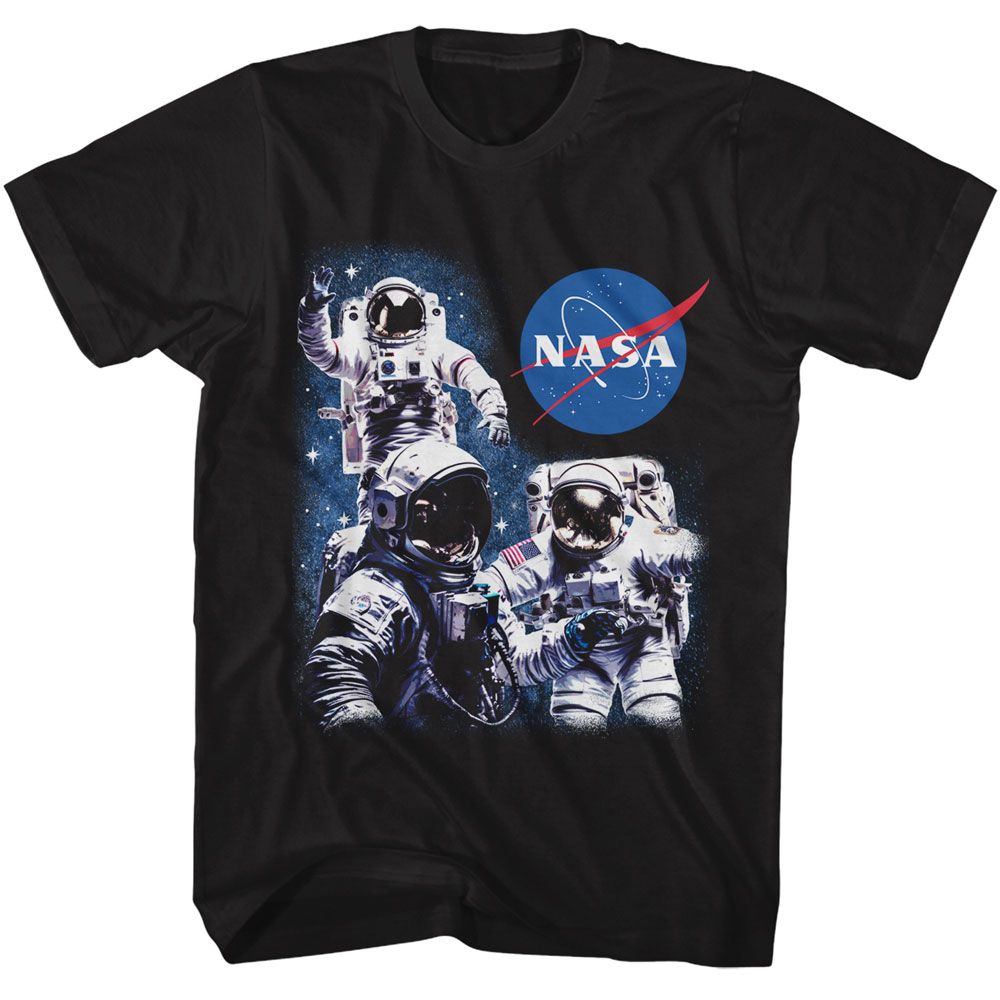 Nasa - 3 Astronauts And Meatball Logo - Officially Licensed Adult Short Sleeve T-Shirt