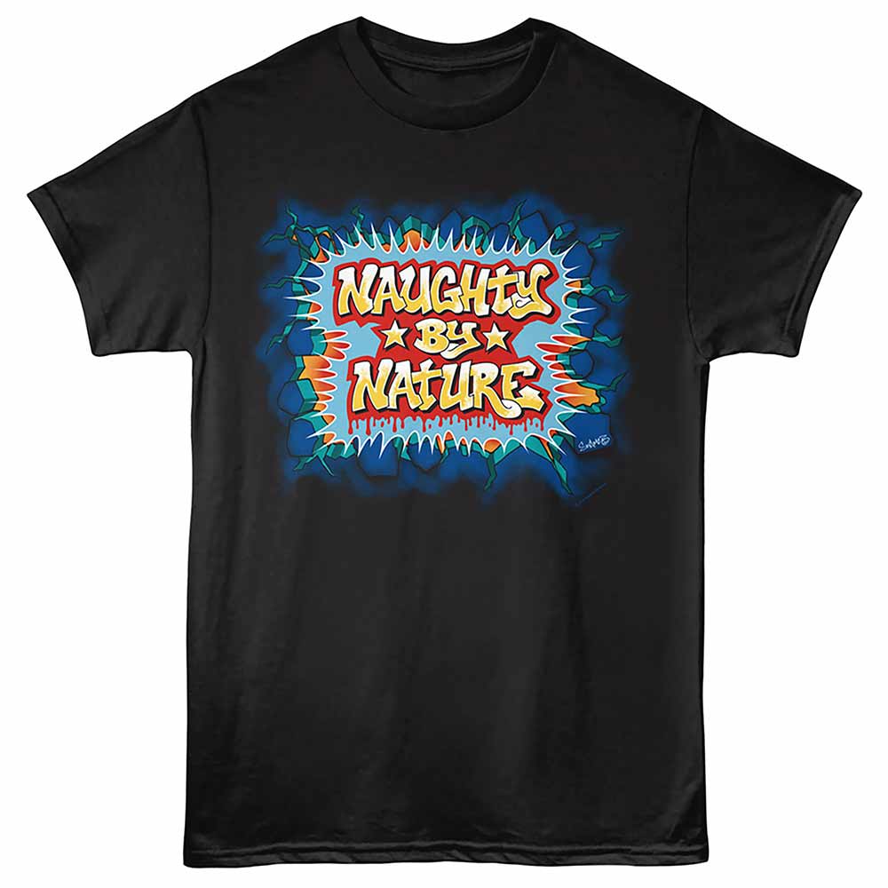 Naughty By Nature - Graffiti - Front Print Adult Short Sleeve Solid T-Shirt - Black