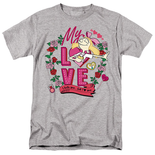 Hey Arnold Valentine's Day Helga Hate You But Love You Adult Unisex T-Shirt Gray