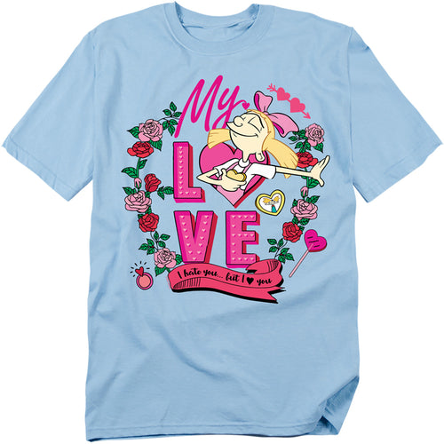 Hey Arnold Valentine's Day Helga Hate You But Love You Adult Unisex T-Shirt Blue