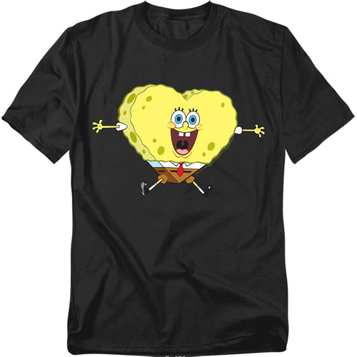 SpongeBob Valentine's Day Heart-Shaped Sponge Adult Unisex T-Shirt Black