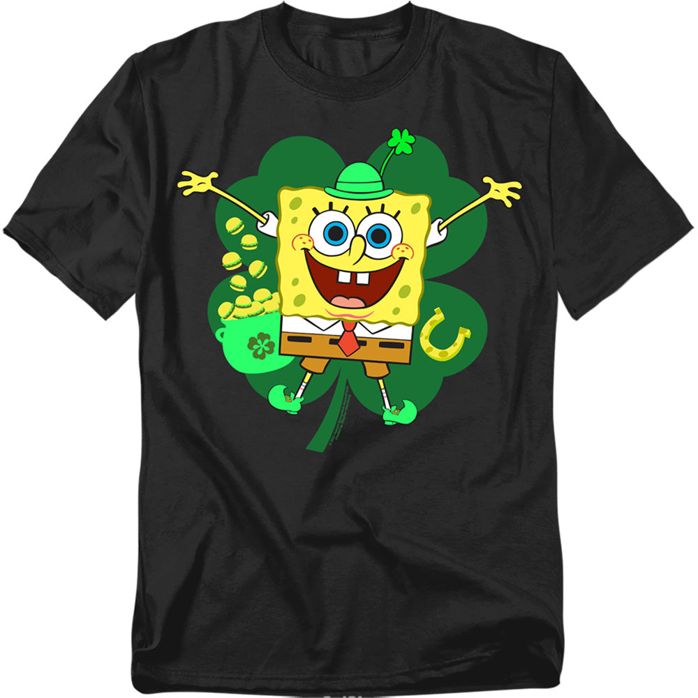 SpongeBob St. Patrick's Day Spongey Four Leaf Clover Adult Unisex T-Shirt Black