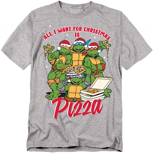 Teenage Mutant Ninja Turtles - Christmas Pizza - Adult Unisex T-Shirt - Gray