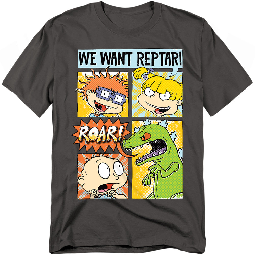 Rugrats - We Want Reptar! Comic - Adult Unisex Short Sleeve T-Shirt - Gray