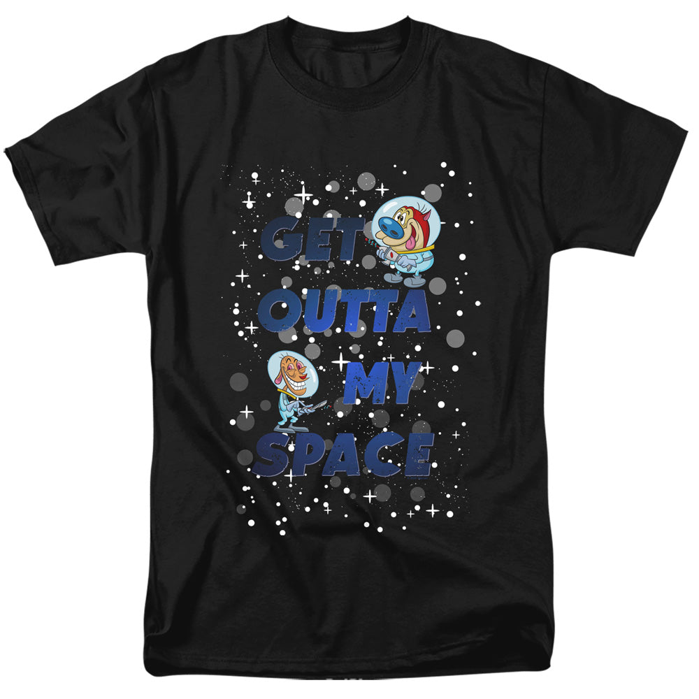 Ren And Stimpy - Get Outta My Space - Adult Unisex Short Sleeve T-Shirt - Black