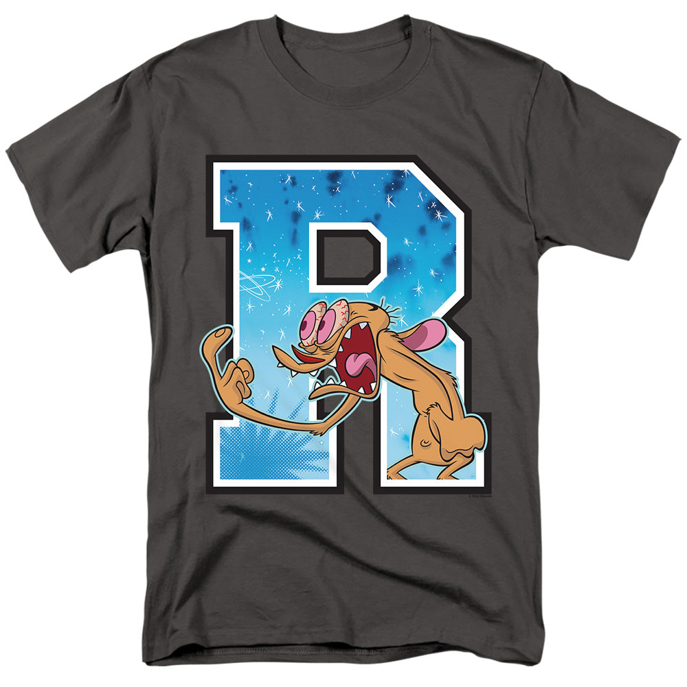 Ren And Stimpy - R Is For Ren - Adult Unisex Short Sleeve T-Shirt - Gray