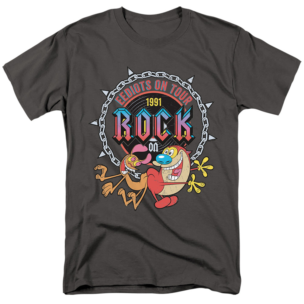Ren And Stimpy - Eediots On Tour - Adult Unisex Short Sleeve T-Shirt - Gray