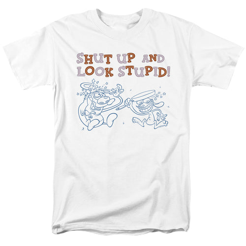 Ren And Stimpy - Shut Up And Look Stupid! - Adult Unisex T-Shirt - White