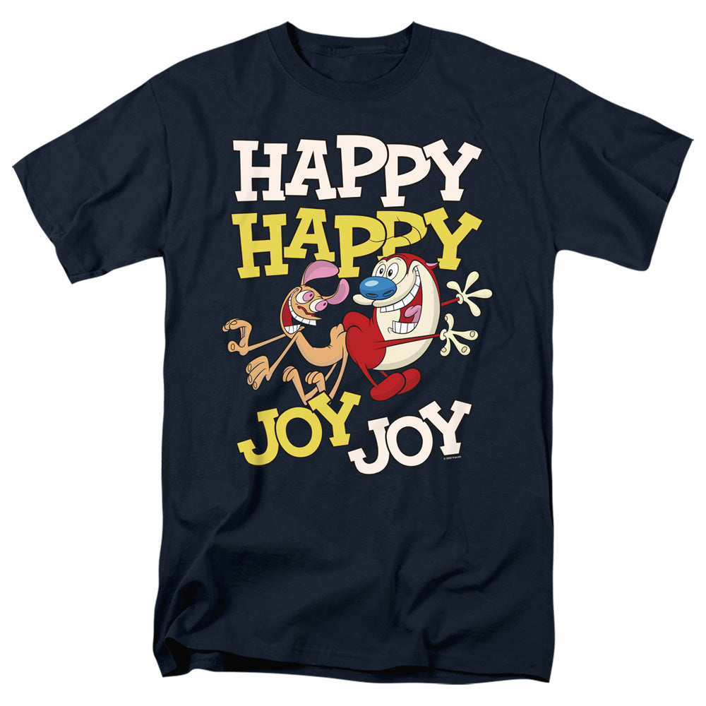 Ren And Stimpy - Happy Happy Joy Joy - Adult Unisex Short Sleeve T-Shirt - Blue