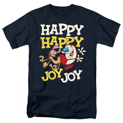 Ren And Stimpy - Happy Happy Joy Joy - Adult Unisex Short Sleeve T-Shirt - Blue