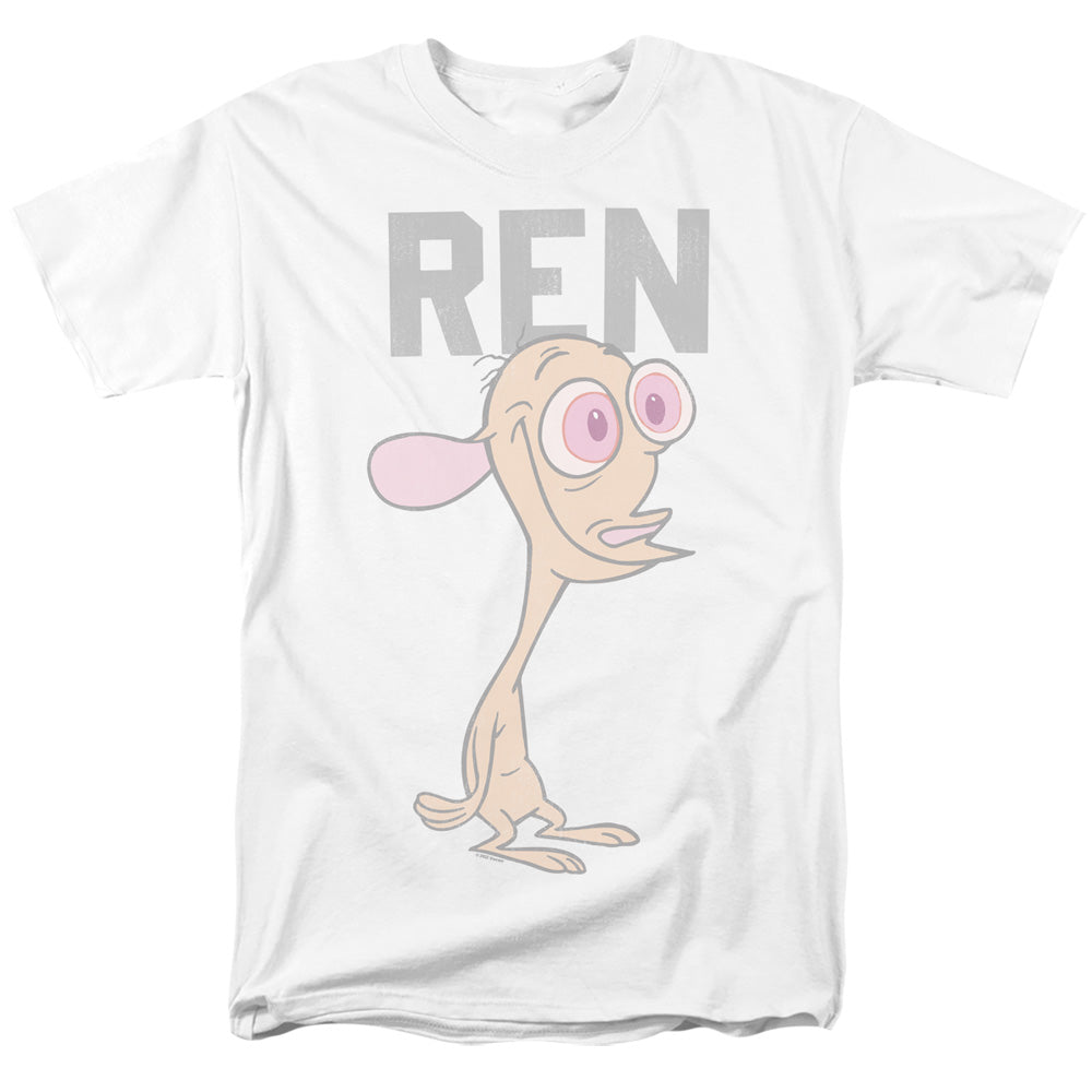 Ren And Stimpy - Collegiate Ren - Adult Unisex Short Sleeve T-Shirt - White