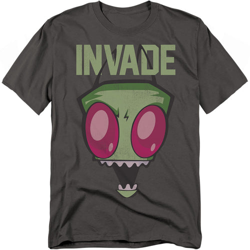 Invader Zim - Invade - Adult Unisex Short Sleeve T-Shirt - Gray