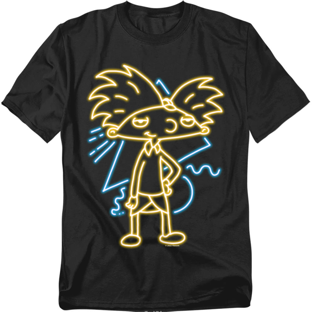 Hey Arnold - Hey Arnold Neon - Adult Unisex Short Sleeve T-Shirt - Black