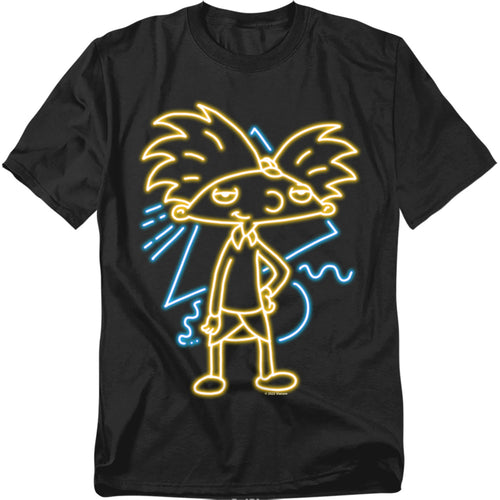 Hey Arnold - Hey Arnold Neon - Adult Unisex Short Sleeve T-Shirt - Black
