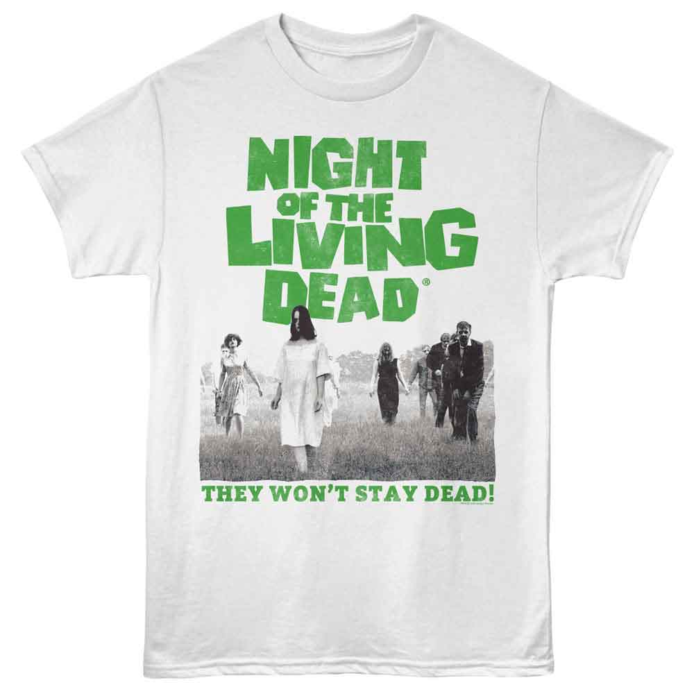 Night Of The Living Dead - Walking Zombies W Logo - Front Print Adult Short Sleeve Solid T-Shirt - White