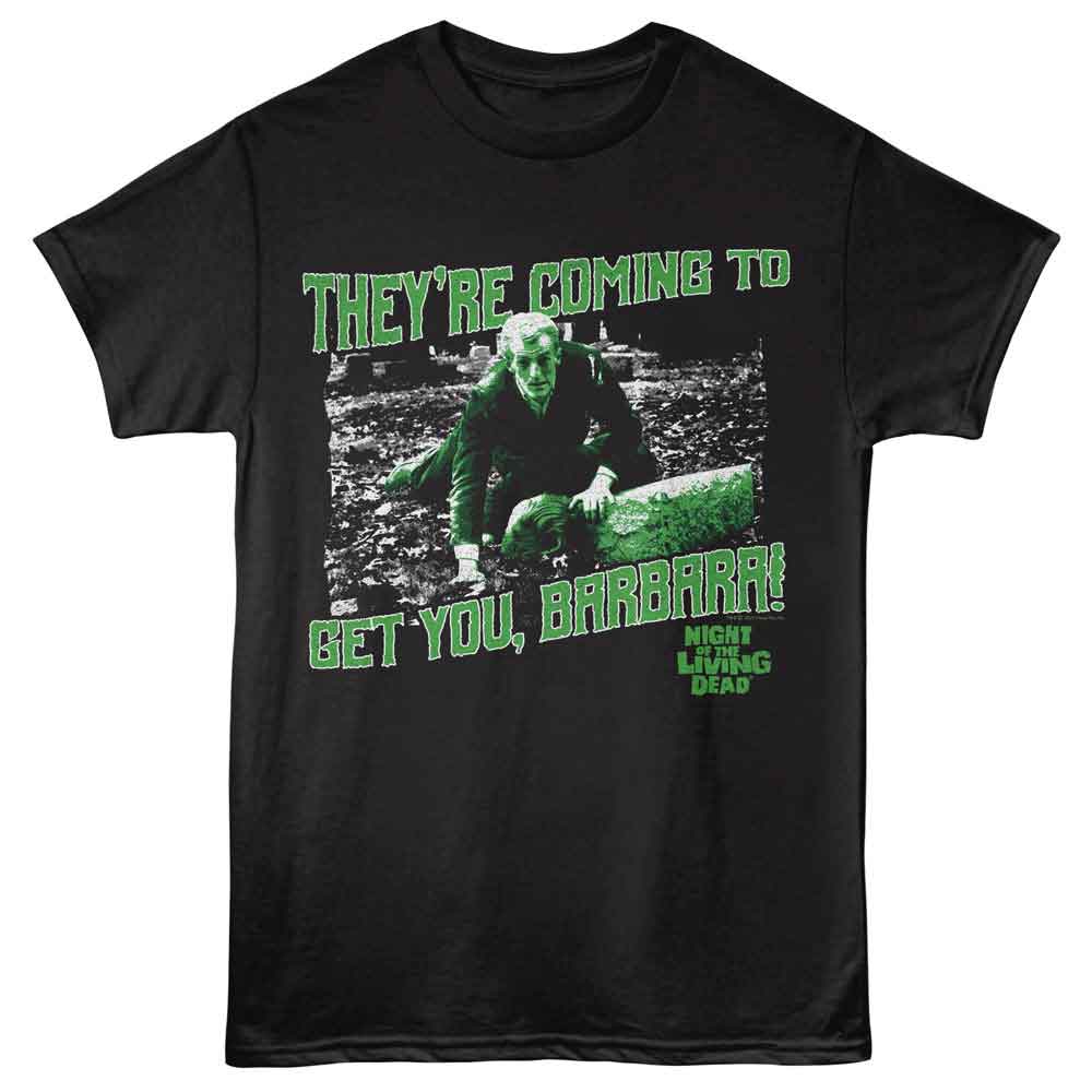 Night Of The Living Dead - Coming To Get You Barbara - Front Print Adult Short Sleeve Solid T-Shirt - Black
