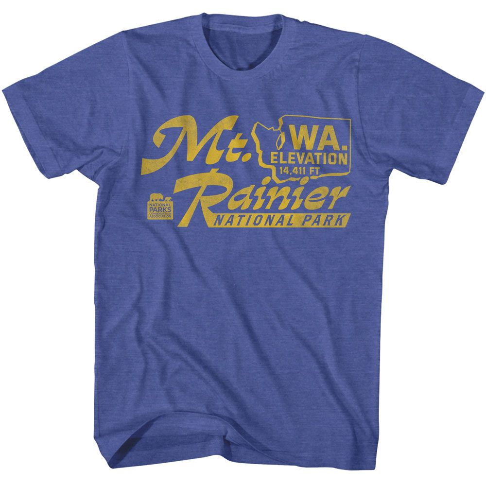 National Parks - Mt Ranier Elevation - American Classics - Heather Blue Adult Short Sleeve T-Shirt