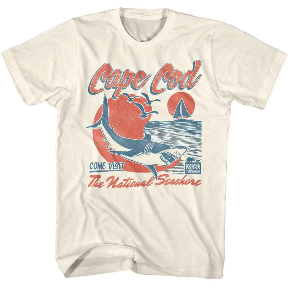 National Parks - National Seashore Shark - American Classics - Solid Off-White Adult Short Sleeve T-Shirt