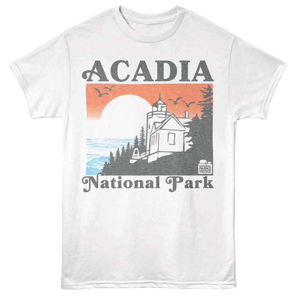 National Parks - Acadia Sunset - Front Print Adult Short Sleeve Solid T-Shirt - White