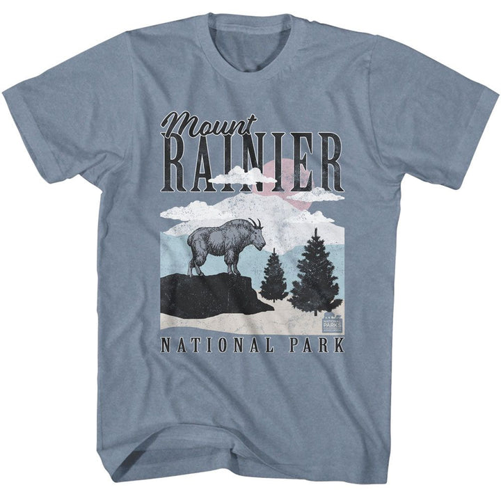 National Parks - Ranier Minimalist Landscape - American Classics - Heather Blue Adult Short Sleeve T-Shirt