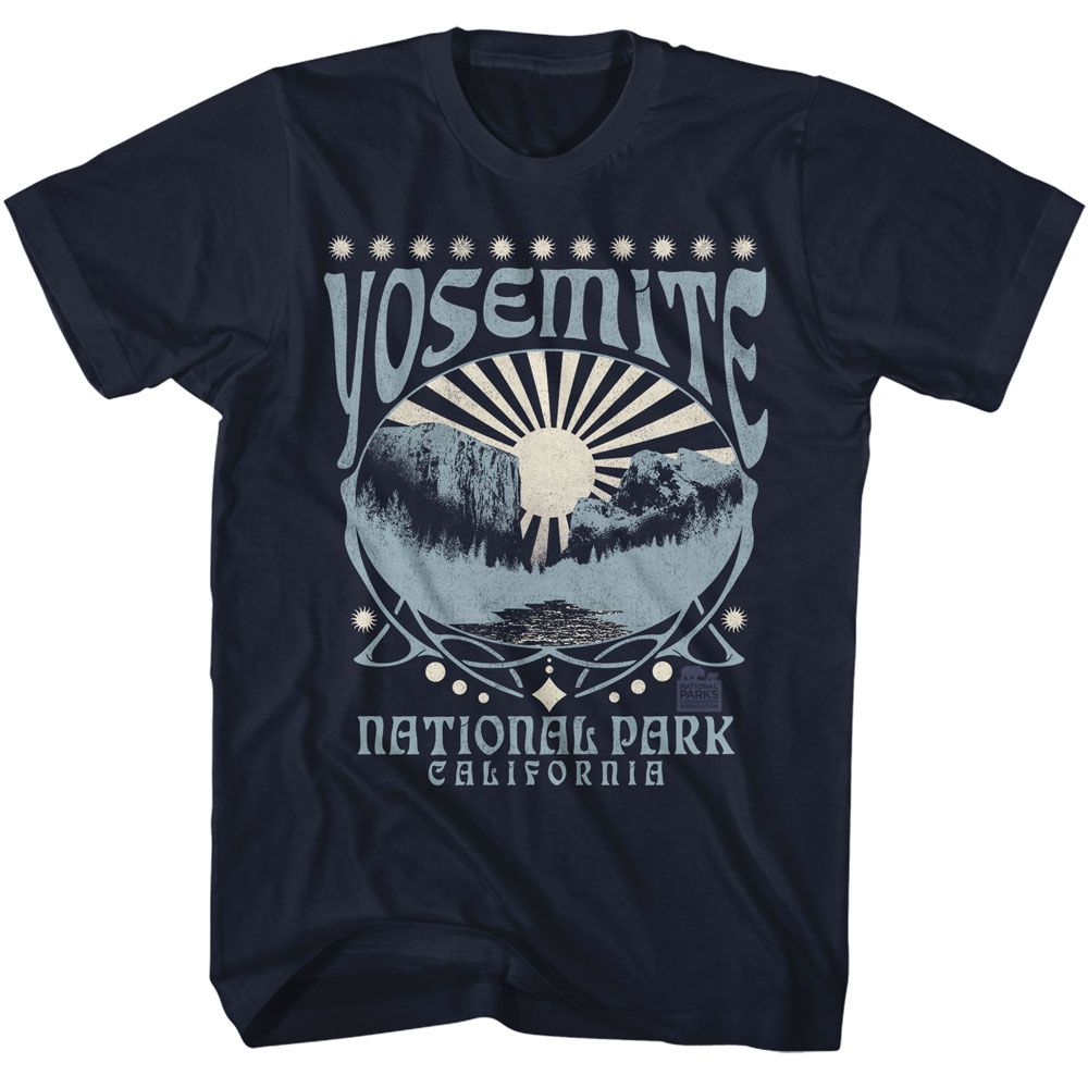 National Parks - Yosemite Decorative Oval Duo Color - American Classics - Solid Blue Adult Short Sleeve T-Shirt