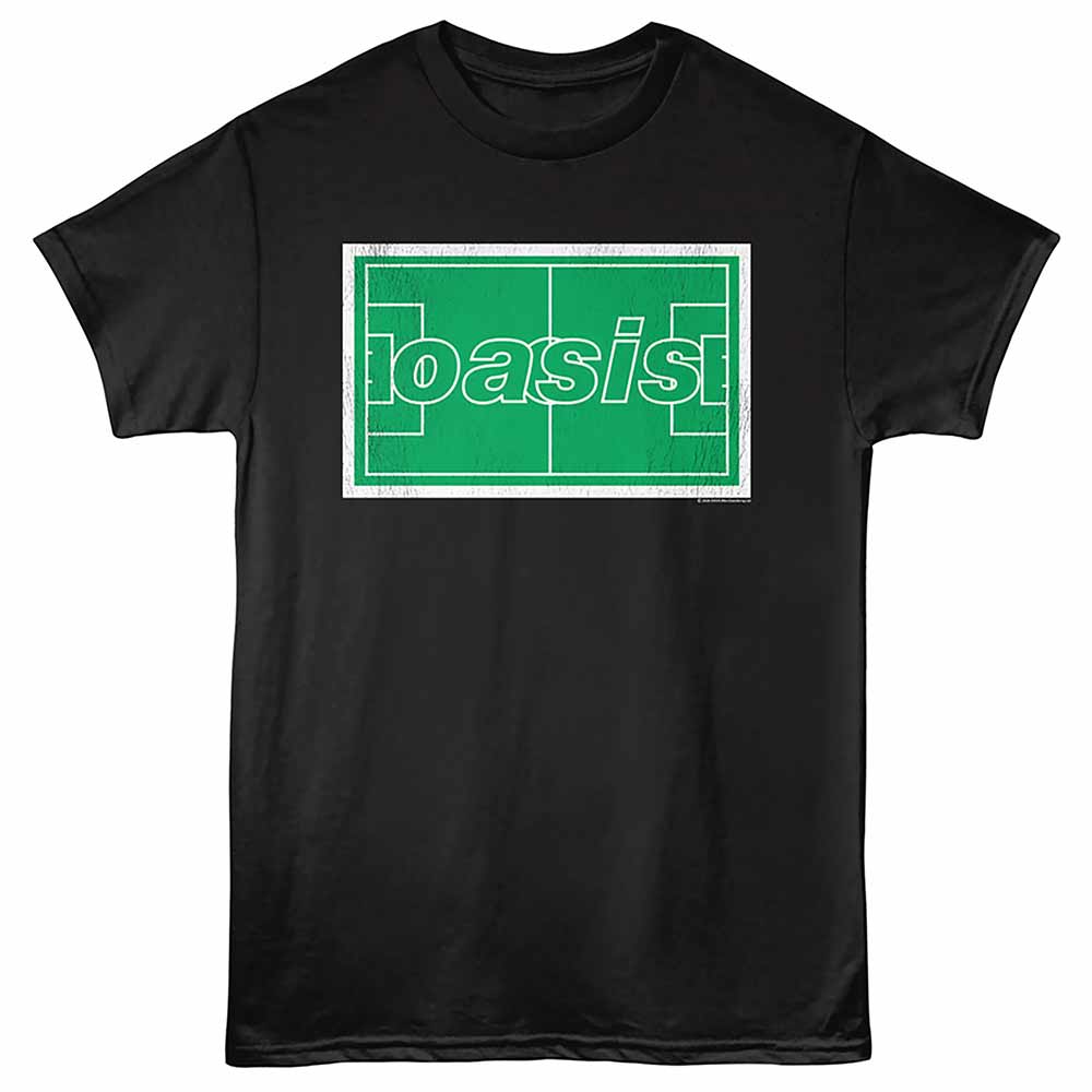Oasis - Maine Road Soccer Pitch - Front Print Adult Short Sleeve Solid T-Shirt - Black