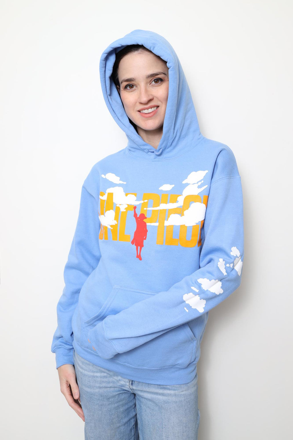 One Piece Puffy Monkey D. Luffy & Clouds - Front Back & Sleeve Print - Licensed Adult Hoodie