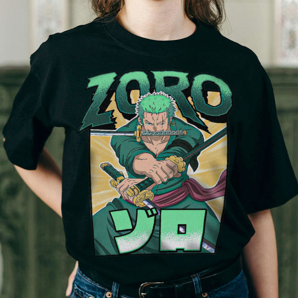 One Piece - Roronoa Zoro Three-Sword Style Adult T-Shirt - Black - Officially Licensed