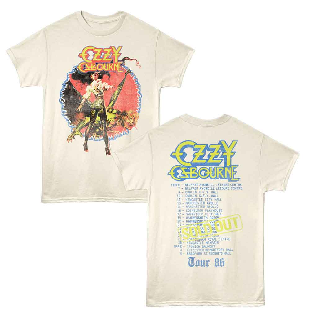 Ozzy Osbourne - Tour 86 - Solid Off-White 2-Sided Print Adult Short Sleeve T-Shirt